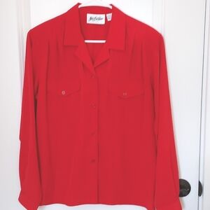 Yves St. Clair Scarlett Red Button Down Blouse with Front Pockets Size 12
